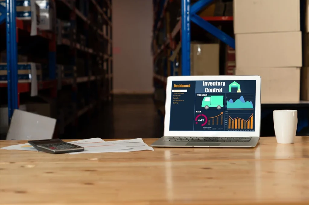 Laptop screen with inventory control analytics